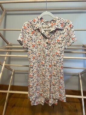 Mountain Khakis Cream High-Low Floral Dress with Orange and Brown Print